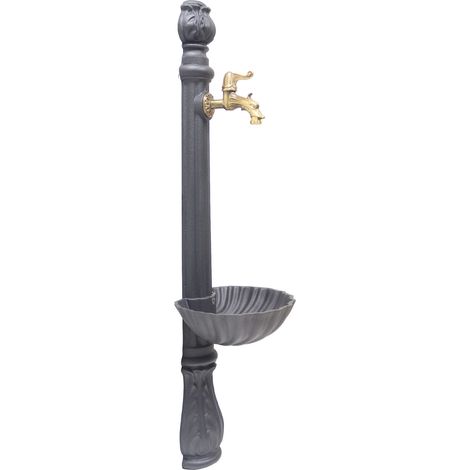 Fontana a colonna Osiride per casa giardino colore grigio ghisa con vasca con rubinetto in ottone a scelta : brunito mod.147/C (1/2)