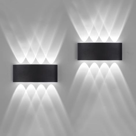 2 Pack Applique Murale Extérieur/Intérieur LED Appliques Extérieure 8W imperméable moderne en aluminium(Noir lumière froide)