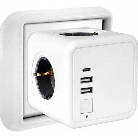 pair Multipresa da parete  Cube con 4 prese e 3 multiprese USB, multipresa USB 7 in 1 con interruttore per casa e ufficio