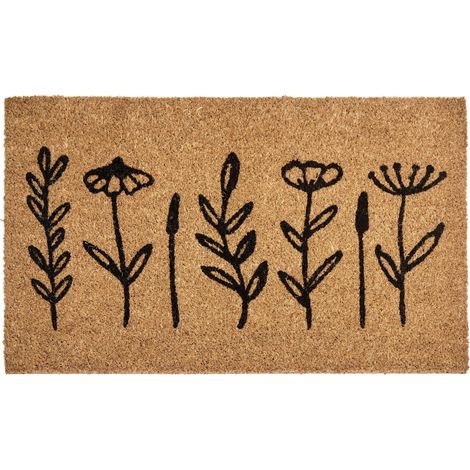 Paillasson en Fibre de Coco 40 x 60 cm Antidérapant Dessous en PVC Motif Floral Naturel Agiak