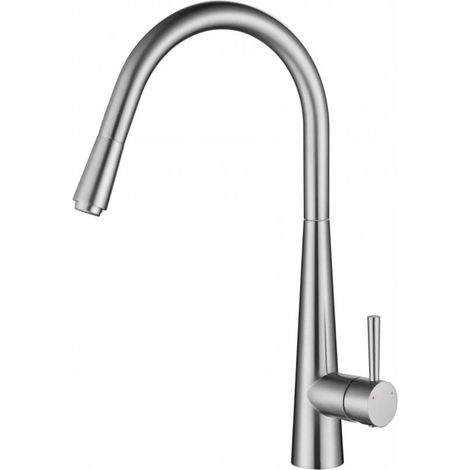 Grifo de cocina monomando caño alto extraible Geminis Acero Mate, Latón, resistente a la corrosión, ahorro de agua,instalación fácil