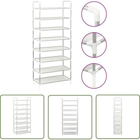 The Living Store Schuhregal mit 8 Böden Metall und Vliesstoff Silbern - Schuhregal - Schrank - Schuhorganisation - Garderobe - Aufbewahrungssystem (1/5)