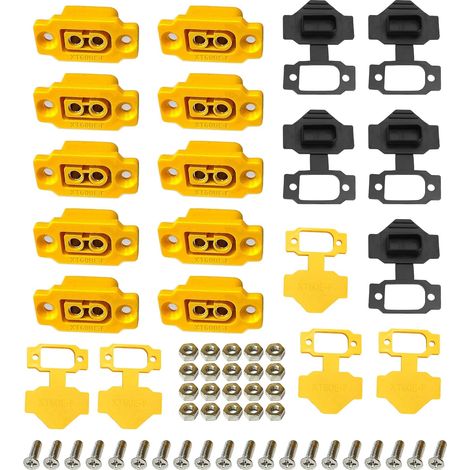 Lot de 10 Connecteurs Encastrables XT60BE-F avec Capuchon en Caoutchouc + Vis étanches pour Batterie Lipo Compatible avec Toutes Les Fiches XT60 Or 2 Broches (1/5)