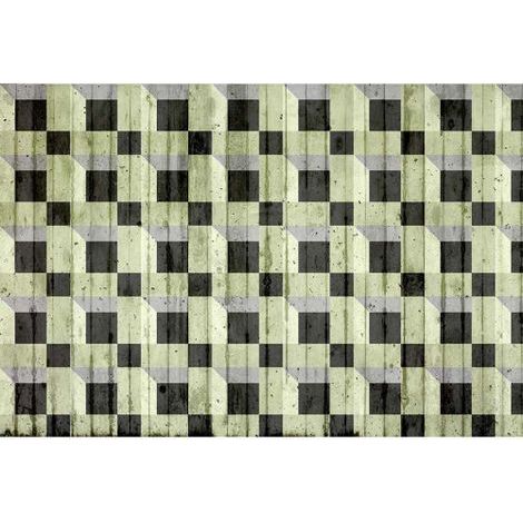Papier peint panoramique 3D vert pastel & noir Tapisserie panoramique motif carré effet béton pour couloir Papier peint panoramique géométrique salon (1/3)