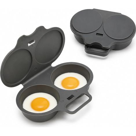 Dual Cavity Microwave Egg Poacher with Lid and Handle (2pcs Dark gray) (1/5)