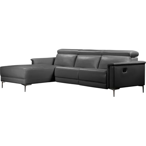 Lund-Canapé chaise longue avec 1 fauteuil inclinable manuel en PU gris (1/5)