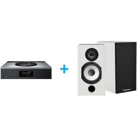 Amplificateur Hi-Fi Technics SA-C600EG-S Argent + une paire d'enceintes bibliothèque Cabasse Antigua MT32/2 Blanc mat