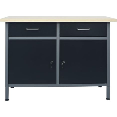 Banco de trabajo para reparaciones mesa de trabajo taller garaje espacio de almacenamiento robusto 120 cm acero negro 020003678