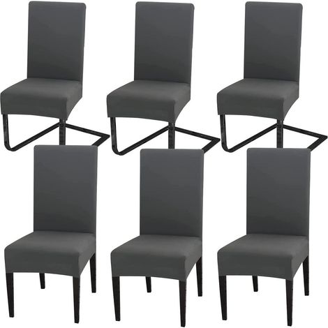 Stuhlhussen 6er Set Dunkelgrau bi-elastisch, waschbar, für Esszimmerstühle (1/5)