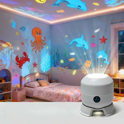 Proyector de luz LED giratorio dinámico Ocean – Rotación de 360°, proyector LED recargable, luz de proyección colorida y giratoria, para dormitorio, sala de estar
