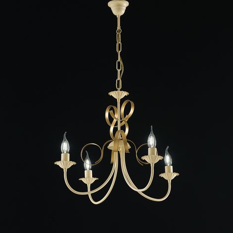 Lampadario in ferro Avorio decape Oro quattro luci 61x h47 cm