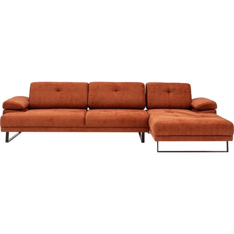 Canapé d'angle droit tissu orange et métal noir Kustone 314cm (1/5)