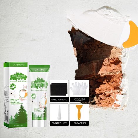 Wandreparaturpaste für die alltägliche Wandrenovierung im Haushalt, feuchtigkeitsbeständig, schimmelresistent und zur Rissreparatur – 100 g × 1 + Spachtel × 1 + spitze Kappe × 1 + Schleifpapier × 2 + (1/5)