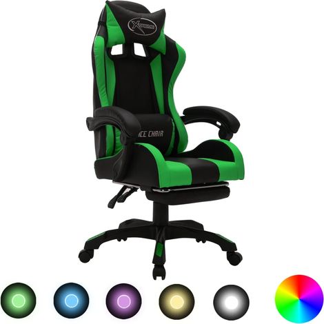 Sedia da Gaming con Luci a LED RGB Verde e Nera in Similpelle vidaXL
