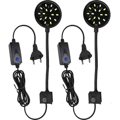 Lot de 2 pinces noires pour aquarium - 7 W - Mini éclairage LED - Haute luminosité - Clip transparent - Lumière blanche - Pour aquarium de 10 à 30 cm (1/5)