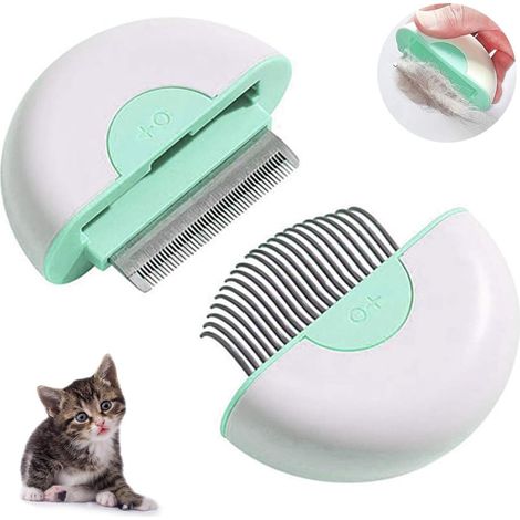 Peigne pour Animaux de Compagnie 2 en 1, Mini Peigne de Nettoyage et de Massage pour Les Animaux à Poils Longs et Courts, épingle en Acier Inoxydable nettoie Les Cheveux flottants (Vert)-Fei Yu
