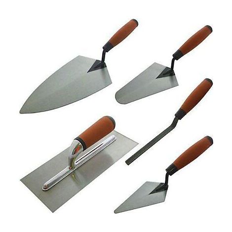 5PC TROWEL SET TRADESMAN HAND BRICK PLASTERING BUILDER POINTING TOOLS BL013 (1/5)