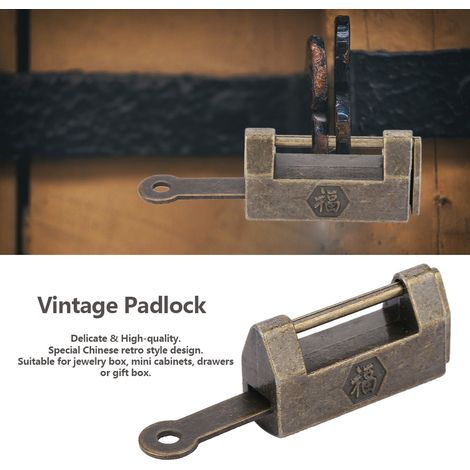 Cadenas Ancien Chinois Style Rétro Vintage avec Clé pour Boîte à Bijoux Tiroir (Petit) (1/5)