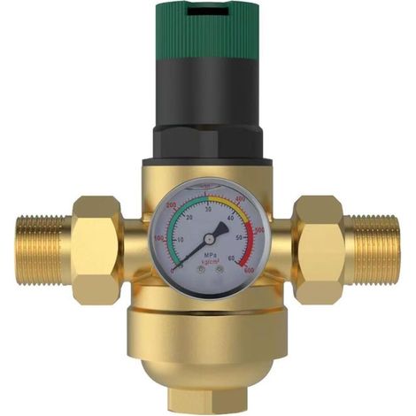 Reducteur de Pression eau, 3/4 Pouces Reducteur de Pression, avec Manomètre, Réducteur de Pression D'eau, Laiton, Réducteur de Pression eau, pour Filtrer Les Impuretés Dans L'eau