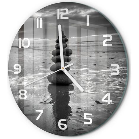 Horloge Murale Ronde Design Original Verre Silencieuse Déco Maison Pierres en équilibre fi 30 cm (1/5)