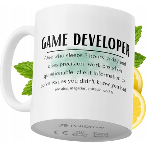Lustige Kaffeetasse mit witzigem Textdesign für Spieleentwickler – ideal für Geburtstage, Namenstage und Feiertage. Hochwertige Tasse für besondere Anlässe im Homeoffice oder Büro. Farbe: Weiß, 330 ml