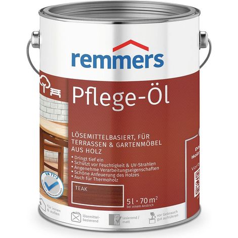 Remmers Pflege-Öl teak, 5 Liter, Holzöl für Holz innen und außen, wasserabweisend, wetterfest, für Gartenmöbel und Holzterrassen geeignet (1/4)