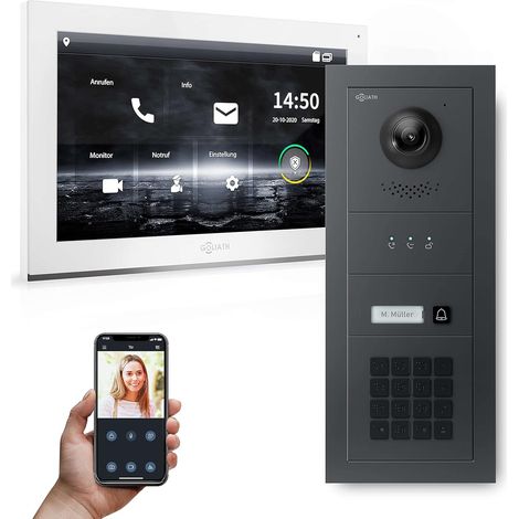 GOLIATH Hybrid IP Video Türsprechanlage  Anthrazit  1-Fam  10" HD  Keypad Modul  180° Kamera