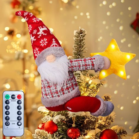 Décoration de sapin de Noël avec étoile lumineuse et télécommande, décoration de Noël gnome, embrasse de rideau de Noël, décorations de Noël (1/5)