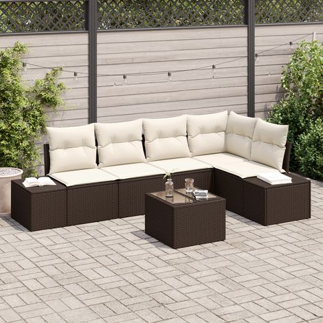 Garden Sofa Set with Cushion with Storage 6 pcs Brown and Cream vidaXL (1/5)