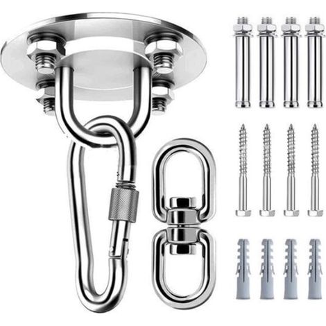 Crochet de plafond - Pendentifs Swing - Pour intérieur et extérieur - Acier inoxydable - Argent - Suspension pour sac de frappe - Balançoire de Yoga - Hamac - Kit de suspension - 89 x 89 mm (1/3)