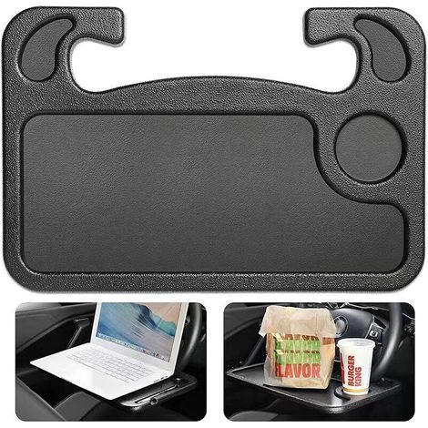Table de Volant de Voiture, Noir Table d'ordinateur Portable, Plateau Fixable de Volant Voiture Portable, Support de Table de Voiture pour Ordinateur Nourriture Dîner Lecture Écriture (1/5)