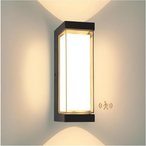 24W LED Lampe d'extérieur avec détecteur de Mouvement, IP65 3000LM Applique Murale Intérieur/Extérieur, 3000K Lampe d'extérieur Moderne, Applique Murale en Aluminium pour Terrasse, Noir (1/5)