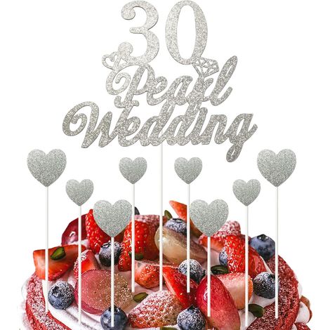 Set de decoración para pastel para el 30.º aniversario de bodas - Purpurina plateada - Para aniversario de bodas - Artículos para fiestas