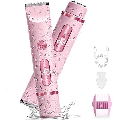 2 in 1 Women's Electric Shaver, Women's Intimate Trimmer, IPX7 Waterproof Shaver, Wet and Dry Use for Face, Armpits, Legs (Pink) (1/5)