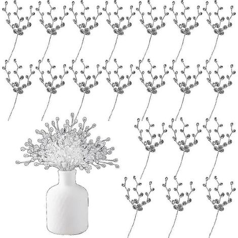 20 branches de fleurs en cristal acrylique - Décorations florales pailletées en acrylique pour mariage, Noël, Thanksgiving (1/5)