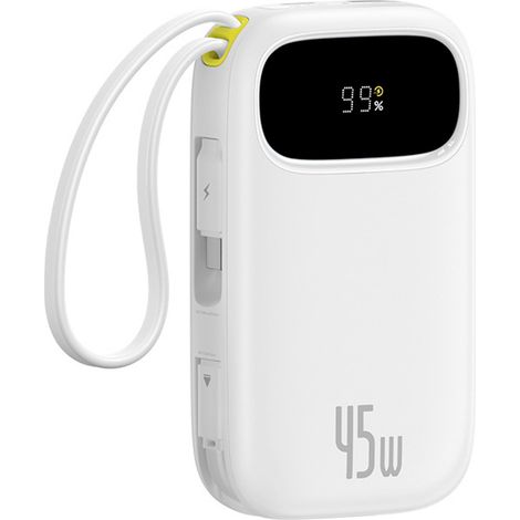 Powerbank 10000mAh 45W FC31 Qpow 3 con display, cavi USB-C e Lightning per iPhone - Bianco (1/4)
