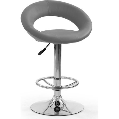 Silla de barra Houston 452, Gris, 80x54x50cm, Cuero ecológico, Metálico (1/2)