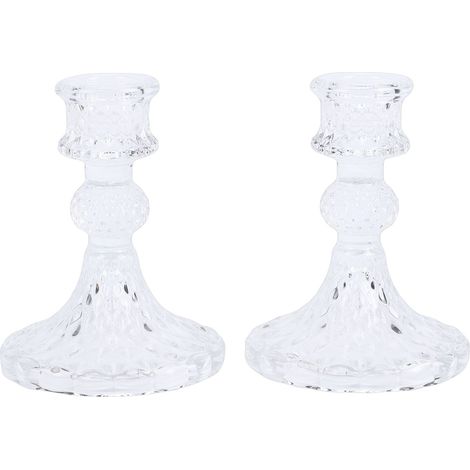 Set bougeoirs verre clair chandelle effilée – Mariage fête dîner romantique festival rebord fenêtre déco 2 pièces (1/5)