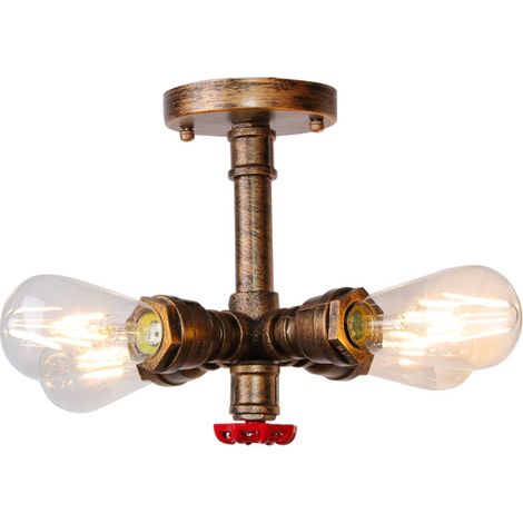 Plafonnier E27 - Suspension Rétro Conduite D'eau - 4 Douilles - Pour Cuisine Café Chambre Salon Bureau - Bronze