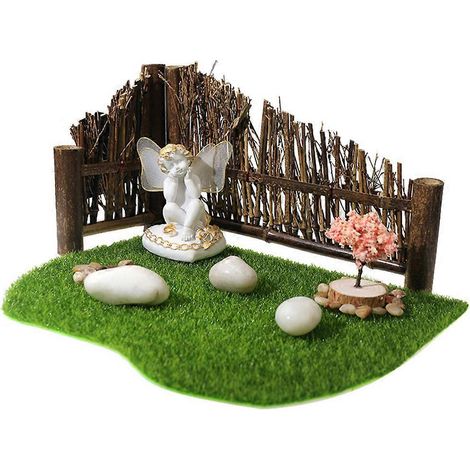 Feengarten-Ornament, künstlicher Rasen, Zaun, Engelsstatue für die Innen- und Außendekoration von Terrasse, Veranda und Haus.