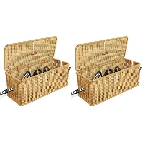 Boîte de rangement pour câbles (x2), organiseur de multiprise avec couvercle verrouillable, cache-câbles en rotin fait main (1/5)