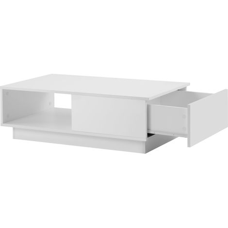 Tavolino da Salotto Rettangolare con LED 15 Colori, Bianco Lucido, Stile Moderno, in Pannello Truciolare, 95×55×32 cm