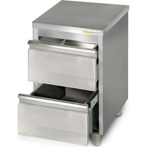 Meuble bas inox 500 x 600 mm avec 2 tiroirs PREMIUM - GOLDINOX (1/3)