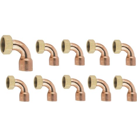Lot de 10 Raccords coudés en cuivre, 28 mm, écrou prisonnier, 26x34 mm (1/2)