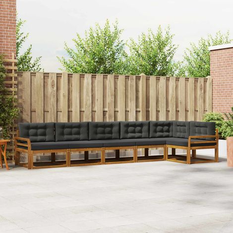 Outdoor-Sofagarnitur mit Kissen 6 pcs Natur und Anthrazit