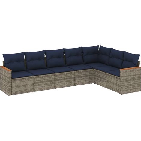 Maison Exclusive - 7-teiliges Gartensofa-Set mit Kissen, grau, Po