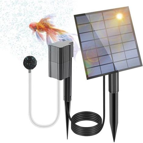 Pompe d'aération solaire pour bassin avec pierre à air - Système portable 2,5 W 0,6 L/min (1/2)