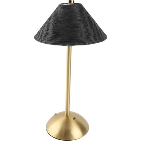 Lampe de table 3 couleurs sans fil avec abat-jour en corde de papier tissée à la main, lampe de chevet pour chambre à coucher, noire (1/5)