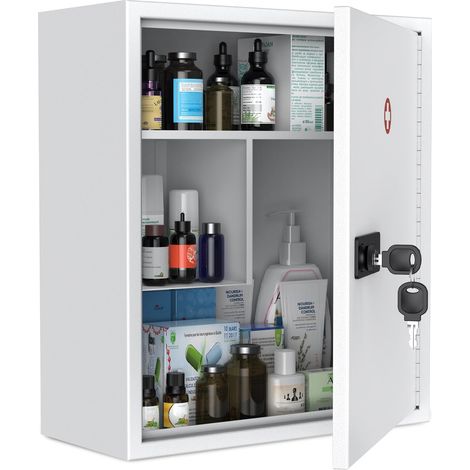 Armoire à Pharmacie Murale avec Serrure à Combinaison à clé Armoire Premiers Soins verrouillable médicale Grande médicaments Armoires Murale sécurisée Acier Boîte rangement métal, Blanc (1/5)