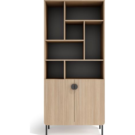 Herdasa, Estantería multifunción TOKYO de melamina, 8 compartimentos, diseño moderno, 178x80x31cm - nogal claro y grafito (1/5)